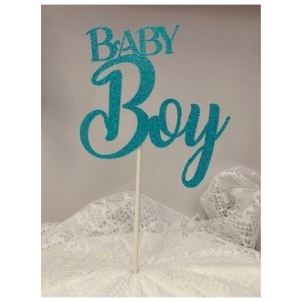 CAKE TOPPER BABY BOY GLITTER BLUE