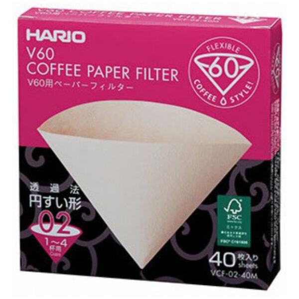 COFFEE PAPER FILTER 02 V60 1-4 CUPS NATURAL 40PK - HARIO