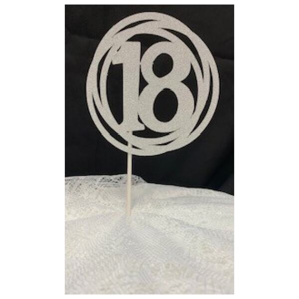 CAKE TOPPER 18 CIRCLE GLITTER SILVER