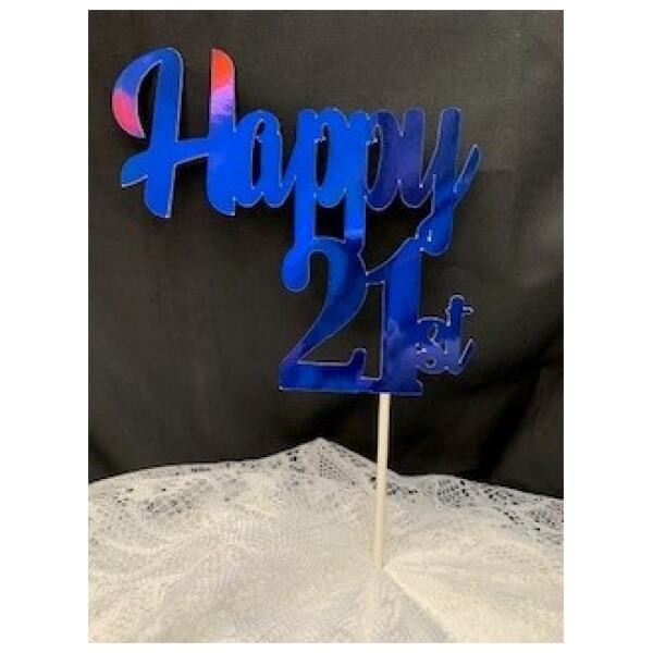 CAKE TOPPER HAPPY 21ST SHINY BLUE