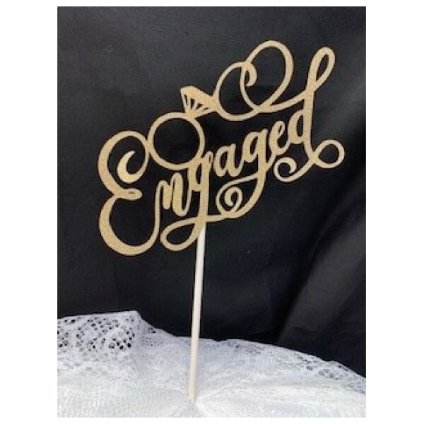 CAKE TOPPER ENGAGED GOLD GLITTER