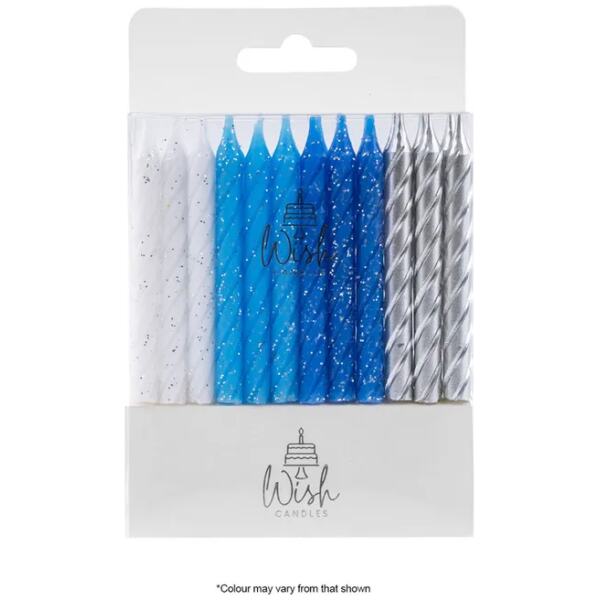 CANDLES SPIRAL MIX BLUE 24PK - WISH