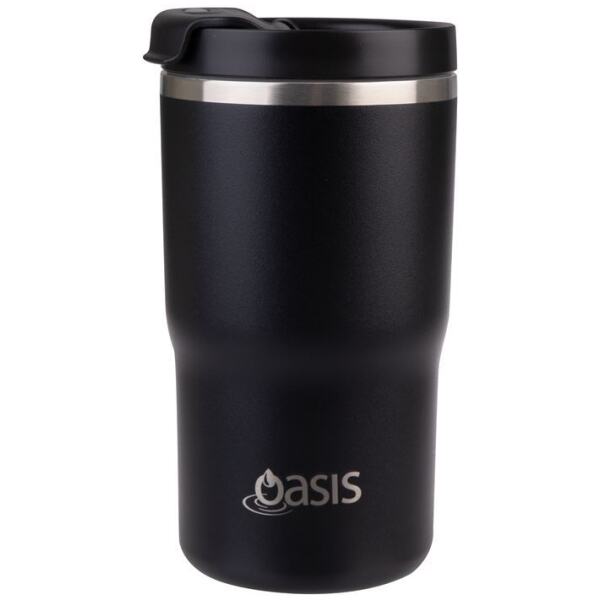 TRAVEL MUG CERAMIC LINED S/S DOUBLE WALL 480ML BLACK - OASIS